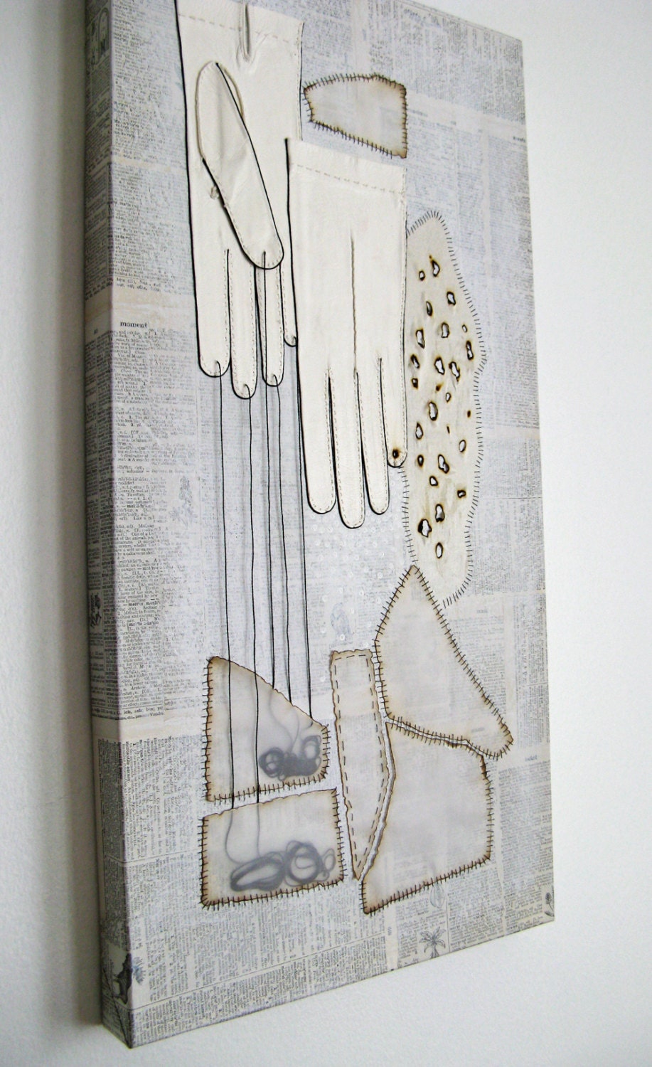 abstract white painting.  mixed media collage.  mending the synapses.