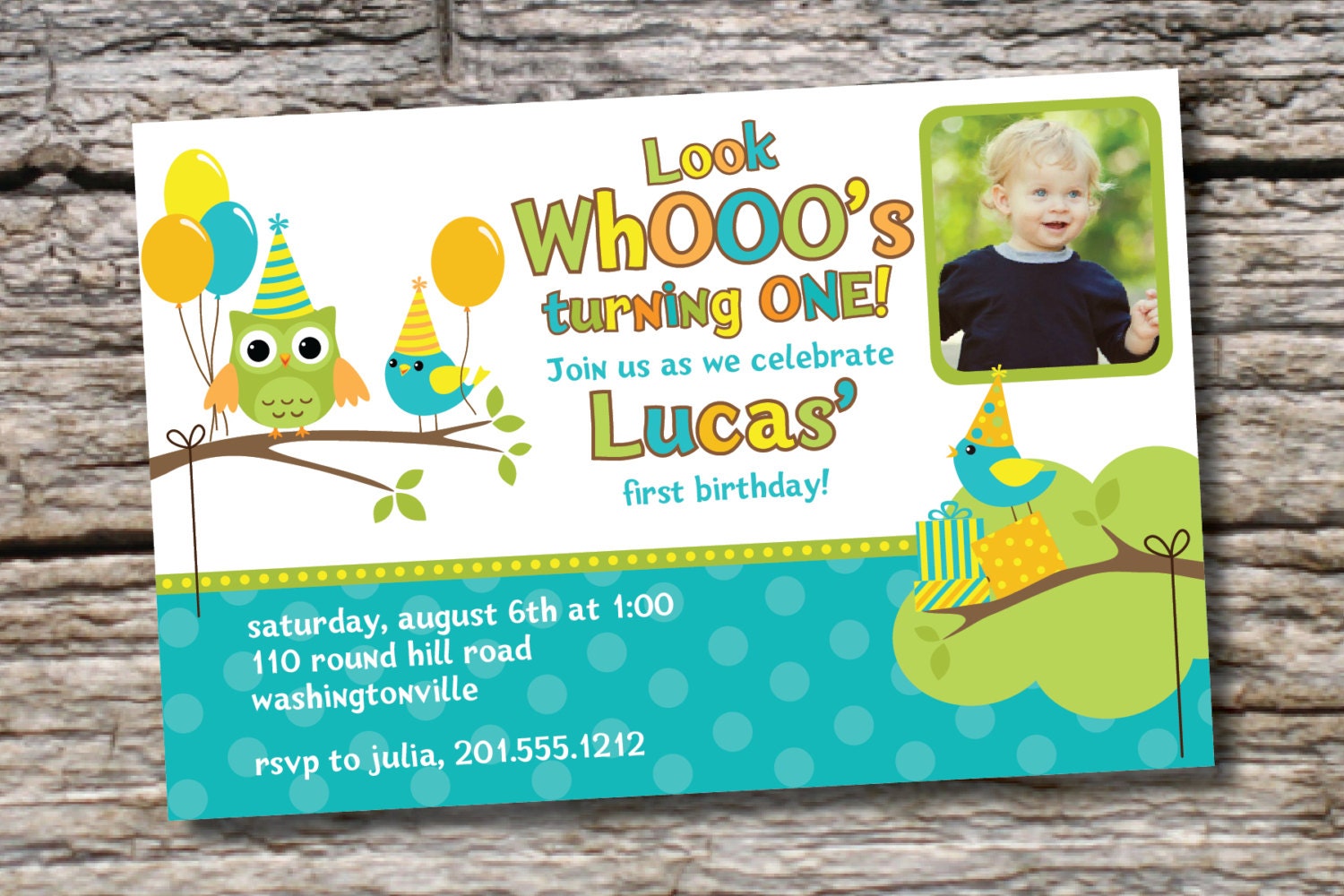 OWL & BIRD Party 1st Birthday Invitation boy, girl, party invitation  Personalized Custom - You Print