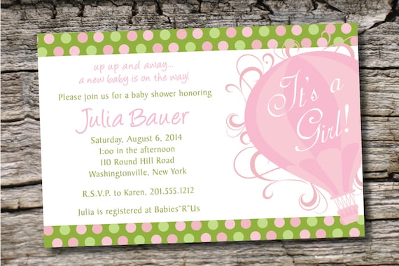 UP UP & AWAY Hot Air Balloon Custom Baby Shower Invitation Digital Design - You Print Il_570xn
