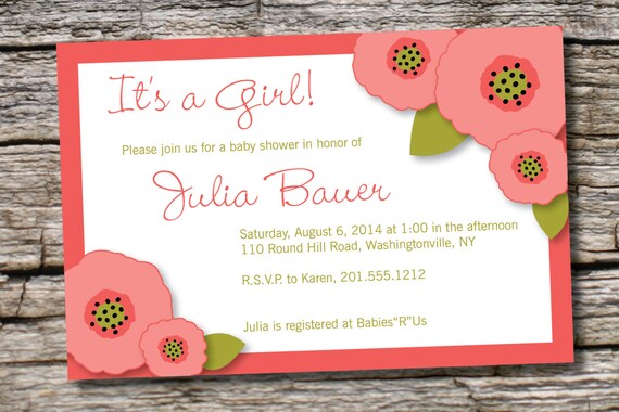 POPPY LOVE Baby Shower Birthday Party Event Printable Invitation, diy Il_570xn