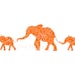 Orange Chinoiserie Floral Elephant Mom with Babies Giclee 13x19