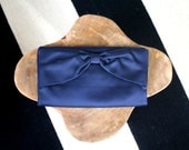 vintage clutch / handbag SILK Saks Fifth Avenue NAVY BLUE bow / retro prom - wedding