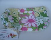 Neon Floral Wristlet/Wallet/Pouch with zipper top and wrist strap