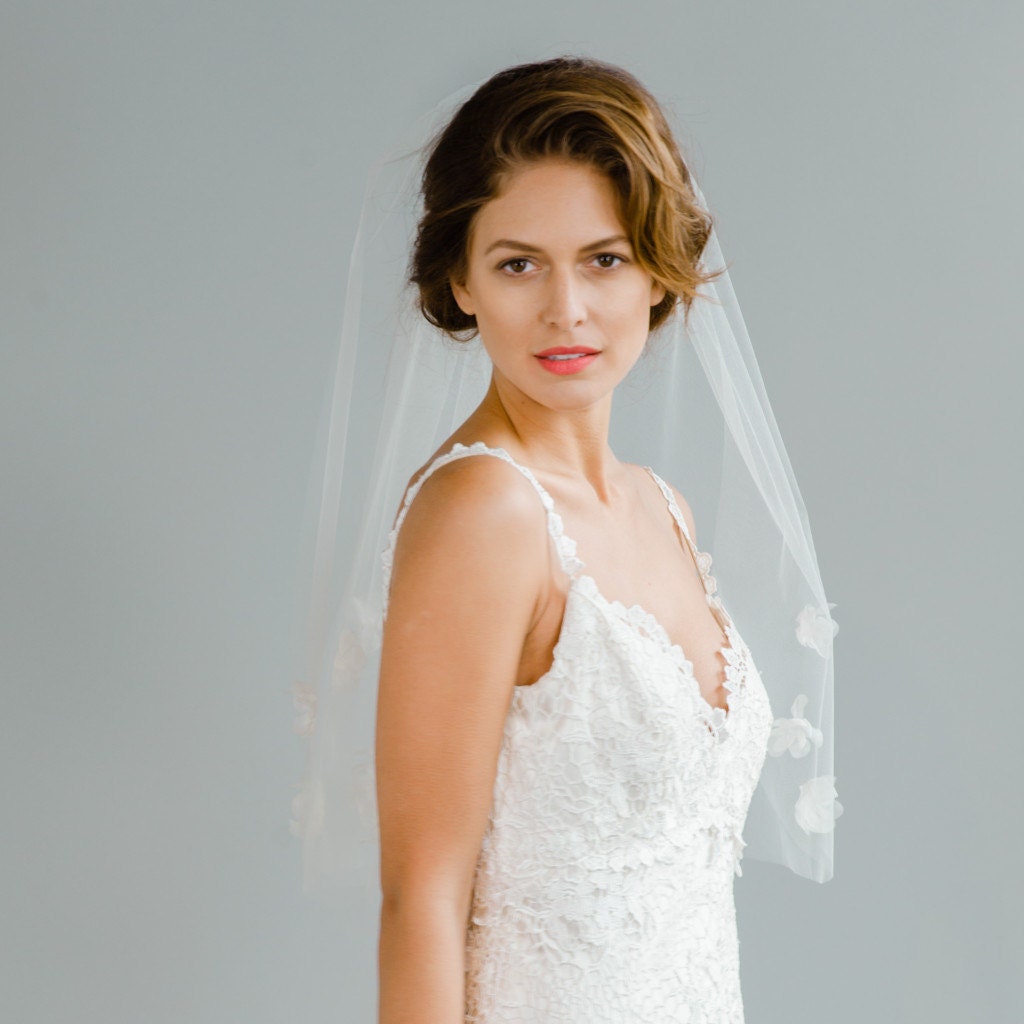 Mid Length Veil with Handmade Flower Boarder