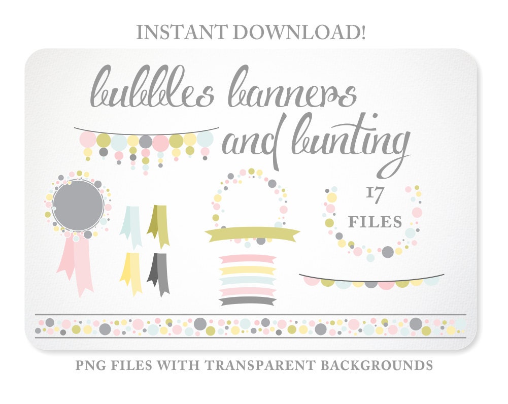 Bunting, Banners & Bubbles Design Elements in Pastel colors - Instant Download - Free Clipart w order