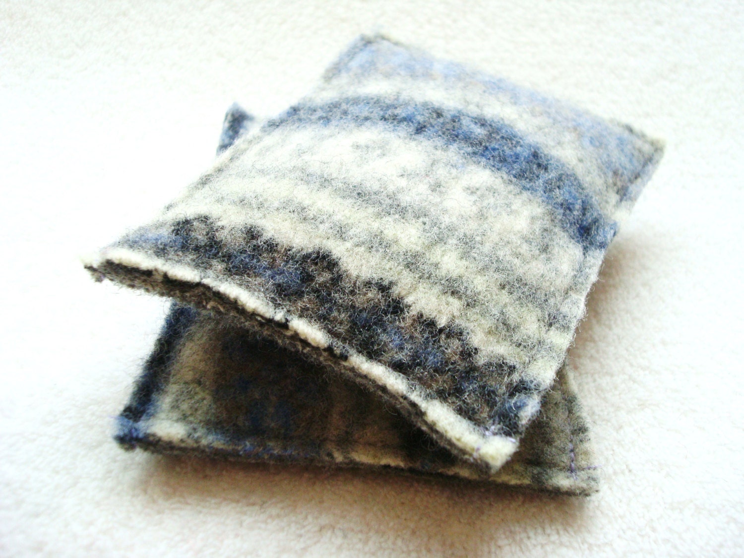 Pocket Hand Warmers PERIWINKLE & GRAY Fair Isle Felted Sweater Wool Rice Bags