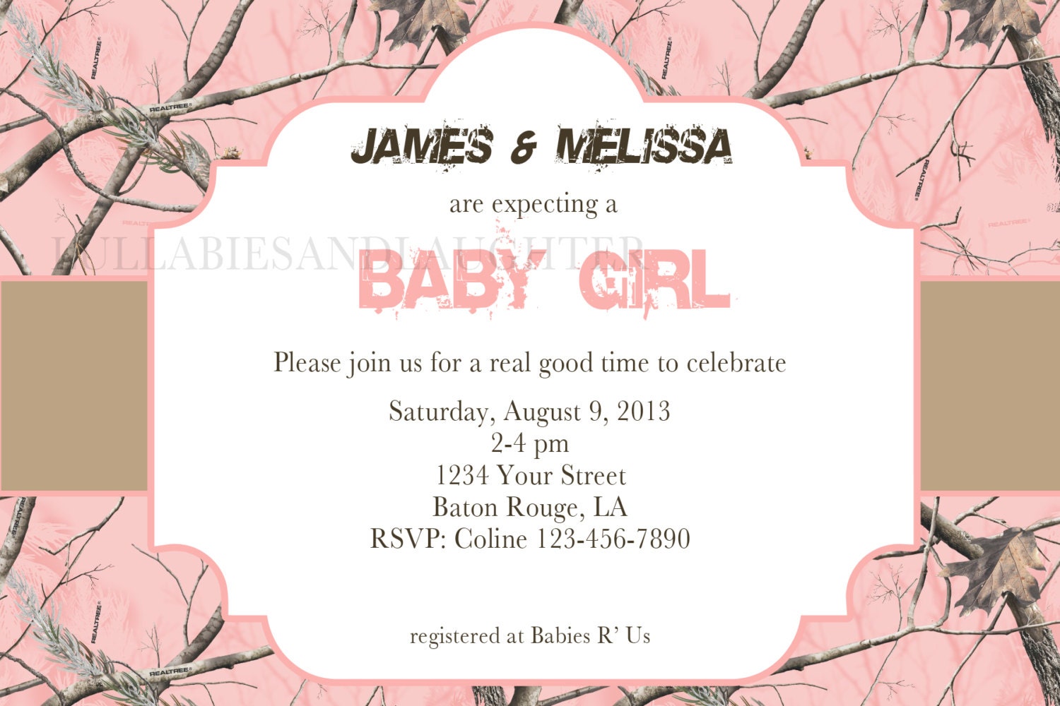 Custom Girl or Boy Realtree Camo Baby Shower Birthday Invitation Digital File 4x6