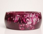 purple round bangle made with eco resin containing metallic silver leaf foil