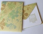 Set of 2 Stationery - Tan with Pastel Blue and Camel Colored Flowers - What A Hoot