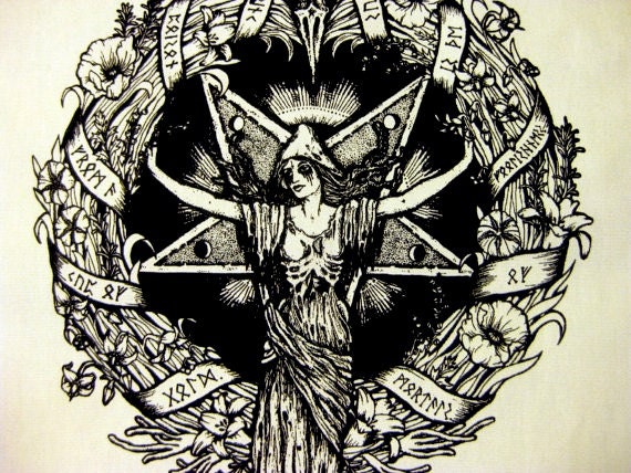 The Witch's Wreath, original drawing handmade screen printed back patch