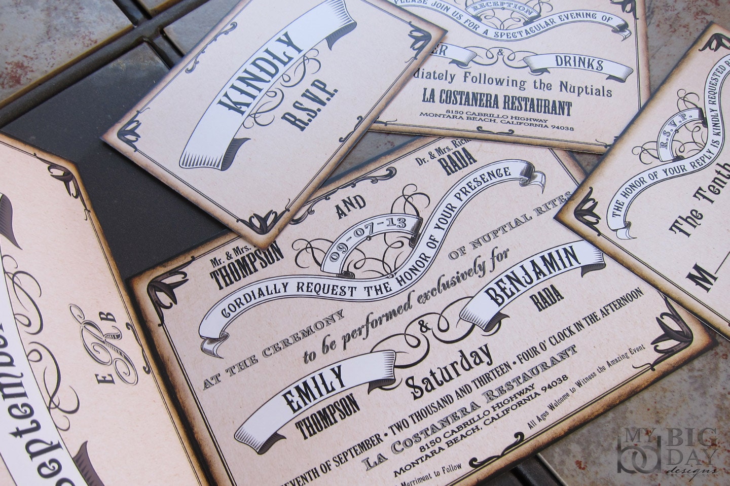 Vintage, 1920's style Wedding Invitation Suite : Change colors free
