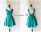 A Party V Dress - Cocktail Prom Party Dinner Wedding Bridesmaid Night Dress Turquoise Green Fully Lined Deep Back/Backless Bow Tie Dress