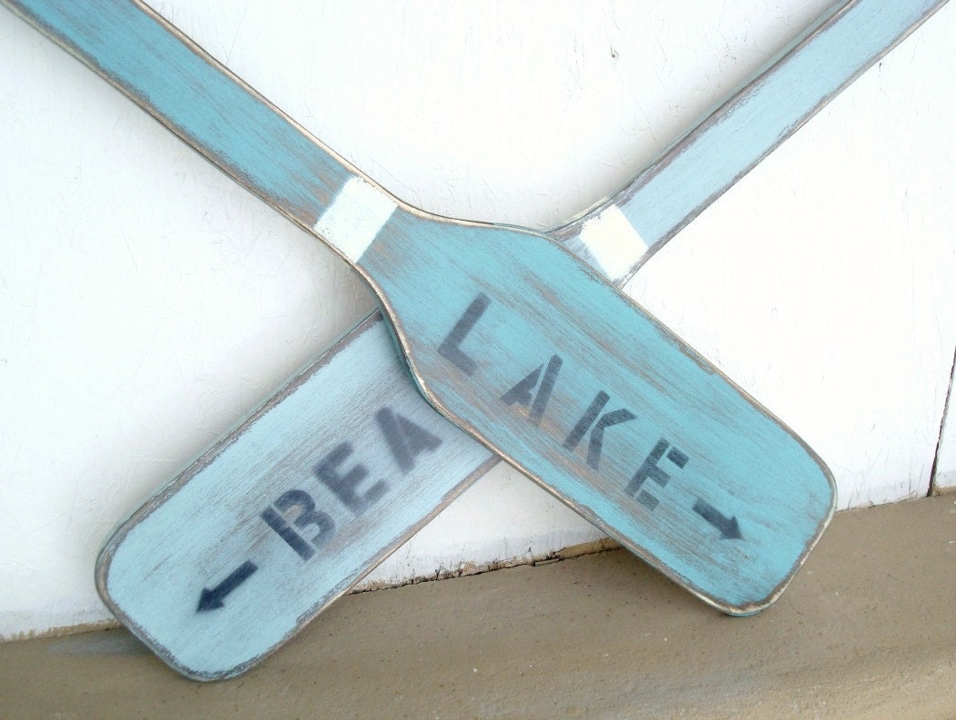 boat paddle wood oar lake house teal nautical wood wall art - folkybirdsandfish