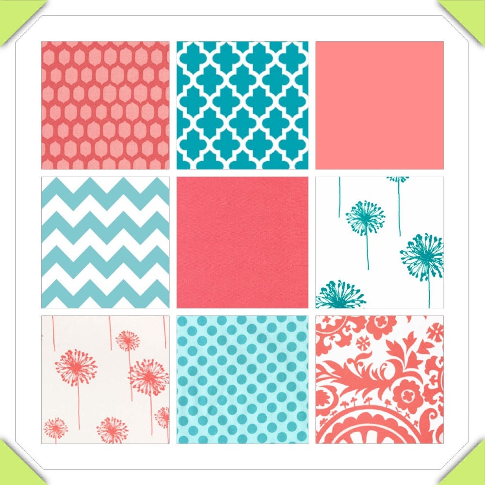 Custom Crib Bedding - 2 piece Set - coral and teal