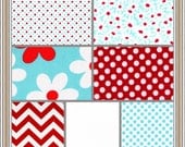 Custom Crib Bedding - 2 piece Set - aqua red and white