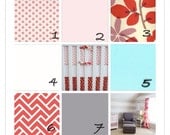 Reserved Listing,Custom Crib Bedding -  coral pink aqua grey and white