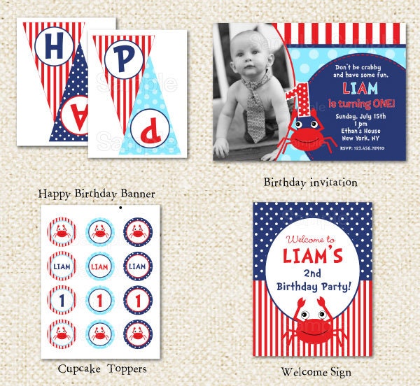 Crab Nautical - DIY Printable Personalized Birthday Party Package Party Pack