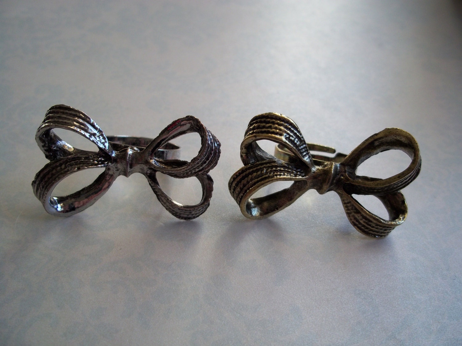 Bow Bronze or Silver Vintage Adjustable Ring Forget Me Knot
