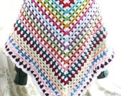 Crochet Granny Square Shawl Wrap Rainbow Colors
