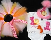 Girls You Are My Sunshine 4 piece Birthday Outfit Tutu Shirt Bloomers Applique Personalized 1st 2nd 3rd 4th Tshirt Toddler Children