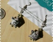 Origami 3D Paper Star Earrings - Decorative Pattern - Upcycled - OOAK