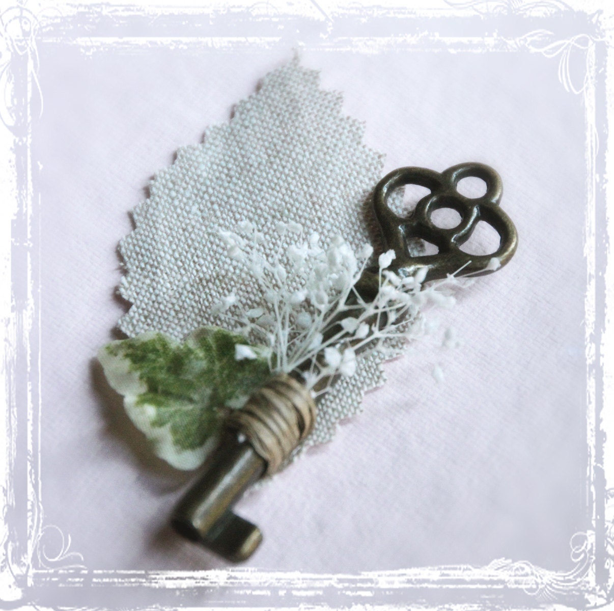 Skeleton Key Boutonniere - Groom Groomsmen Men Weddings Wedding Steampunk - Vintage Style Key To My Heart - Lapel Pin