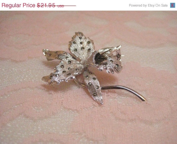 25%OFF Orchid Flower Brooch Signed 800 (Silver stamp)