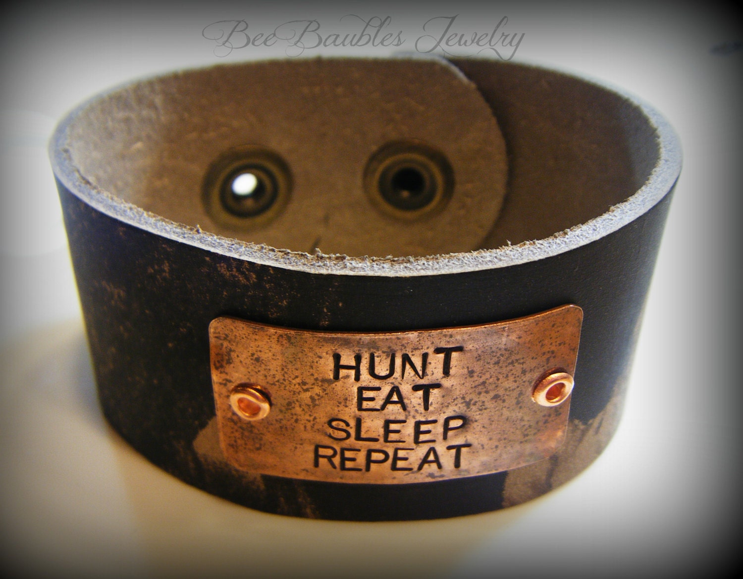 Fathers Day Gift - Hand Stamped Camo Leather Bracelet - Camouflage - Mens leather bracelet - Hunter