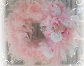Marie Antoinette Pink Princess Lace Tulle Shabby Chic Rose Pink Feather Wreath Bridal Christmas Victorian Spring  SCT