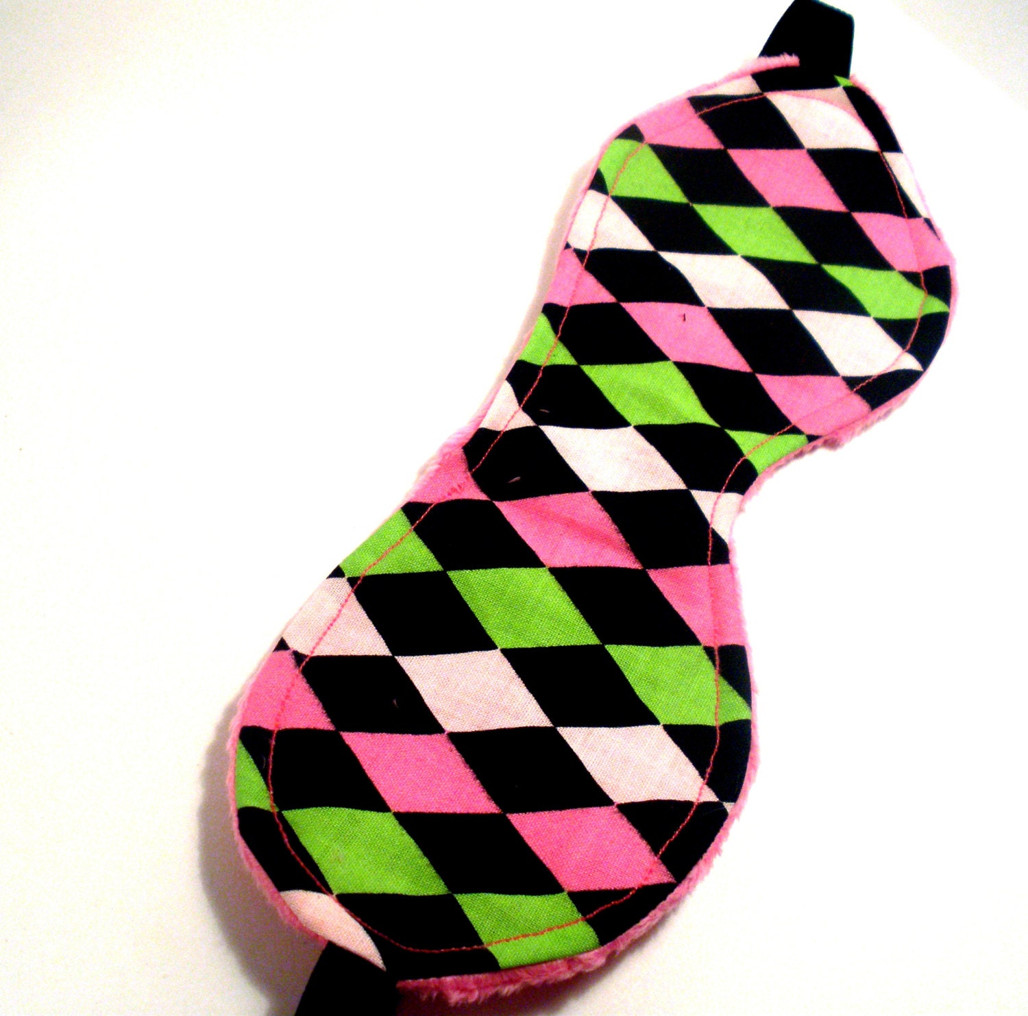 Harlequin Sleep Mask - Black,  Pink,, Green,  Minky, Eye Mask