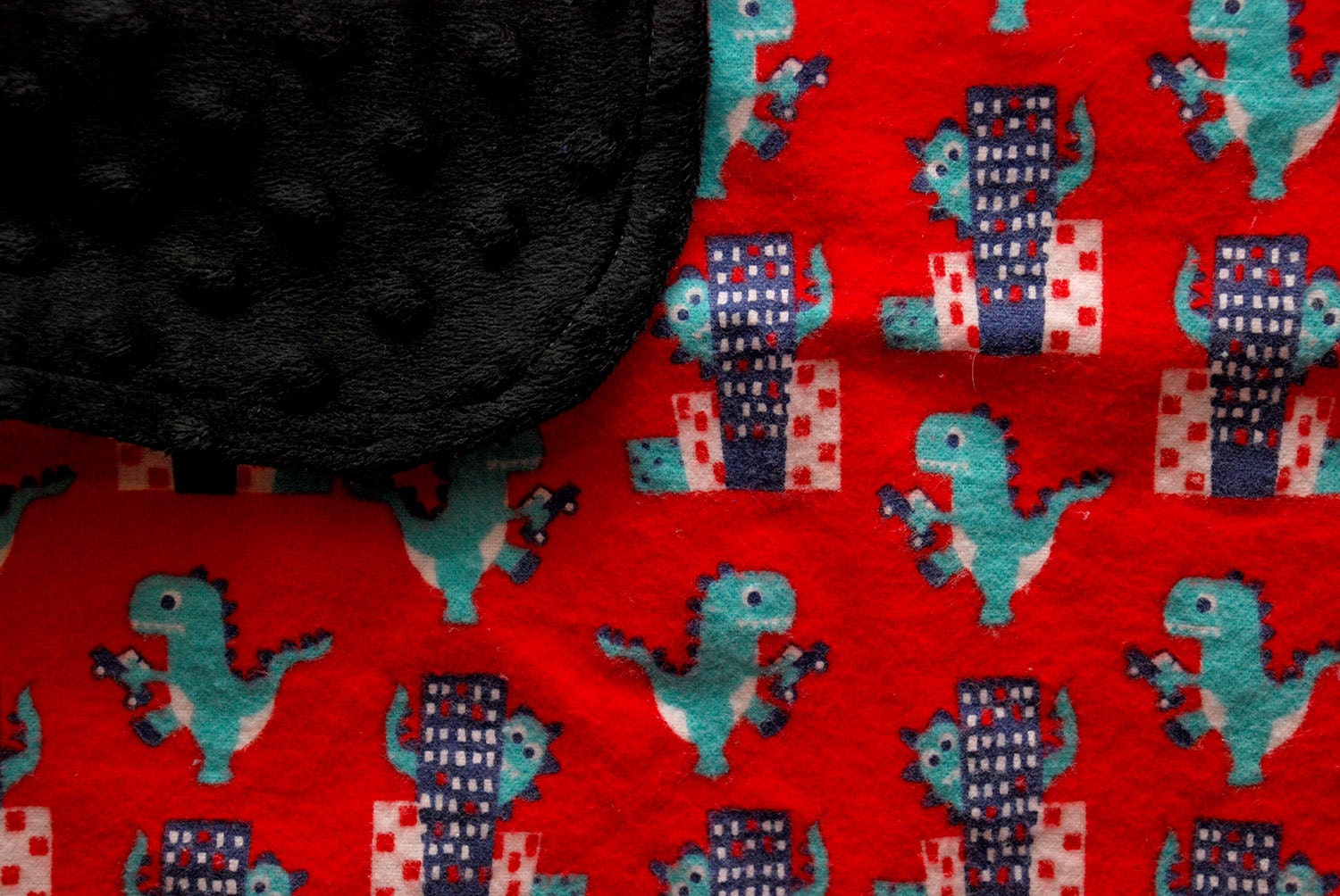 Baby boy blanket with minky backing - Monster Stomp Stomp
