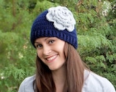 Adult Bloomin' Beanie Flower Hat - Custom Made Hat - Crochet Hat - Womens Hat - Winter hat with flower
