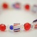 patriotic beaded stretch bracelet, red, white, & blue beads and cane glass