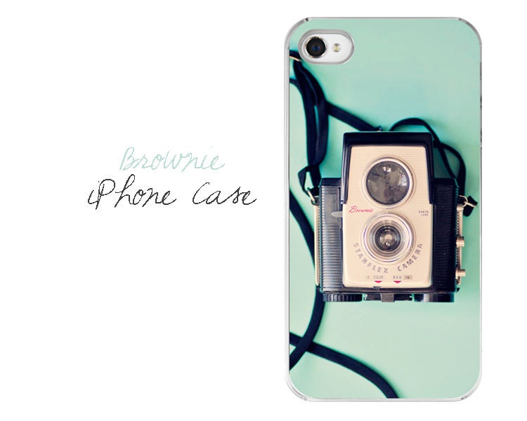 Camera iPhone Case - Vintage Camera iPhone 4/4s 5 Case - Pastel Turquoise Black Brownie Camera Plastic Phone Case