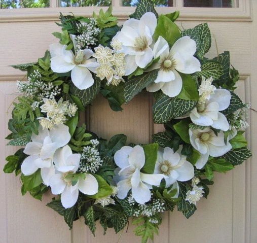 Wedding Wreath - Wedding Decor - White Wreath - Magnolia Wreath - Front Door Wreath - Bridal Shower Decor - Double Doors