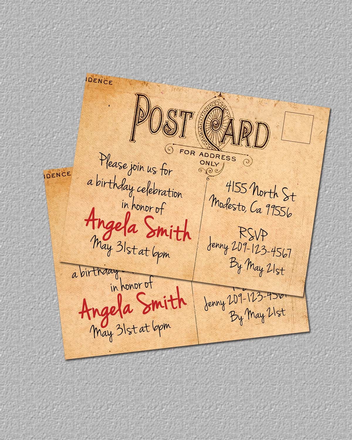 Printable Vintage Postcard Invitation, Bridal Shower or Birthday Invitation, Invite