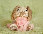 Newborn or 0-3 months  baby puppy dog  hat booties set crochet Newborn photo props photography boy girl