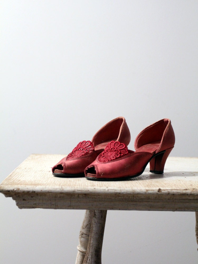 1940s Slipper Shoes / Dusty Rose Satin - 86Vintage86