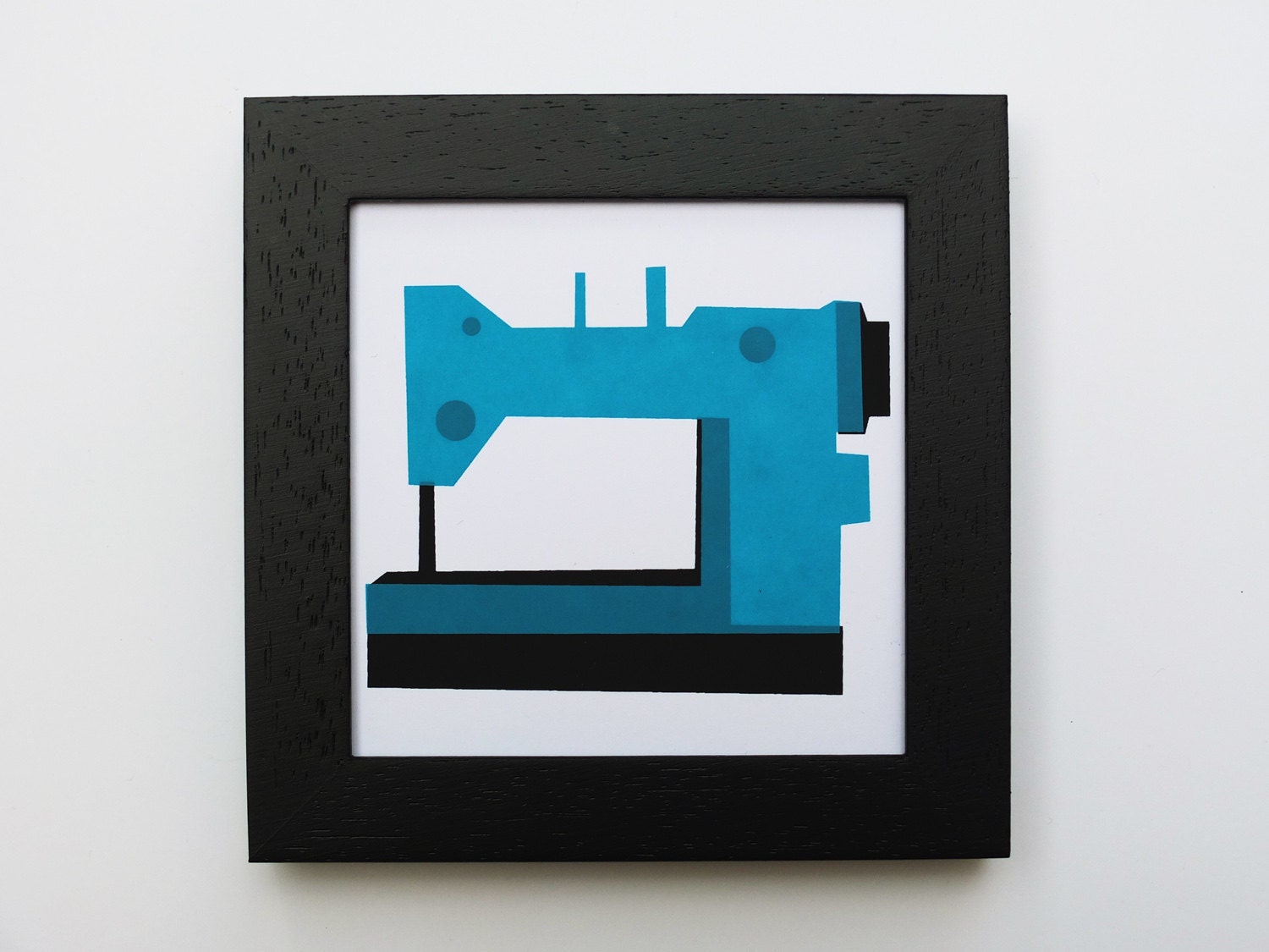 Framed Screen Print, Sewing Machine, 9x9 cm