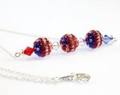 Swarovski American Flag Disco Beads and Crystals Bar Necklace, Sterling Silver