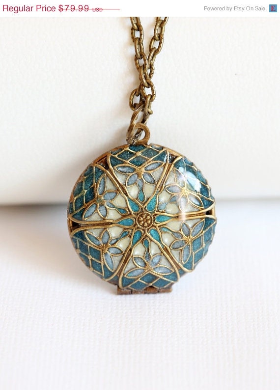 ON SALE Locket,Brass Locket,Blue locket,filigree locket necklace,photo locket -  Wedding Locket,Something Blue