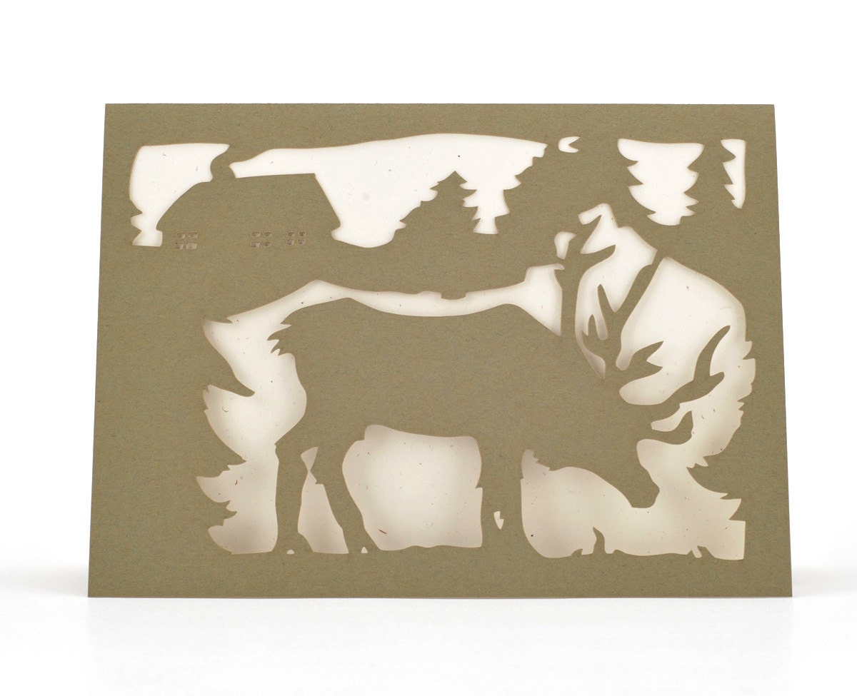 Reindeer - Olive - Cut Paper Holiday Greeting Card