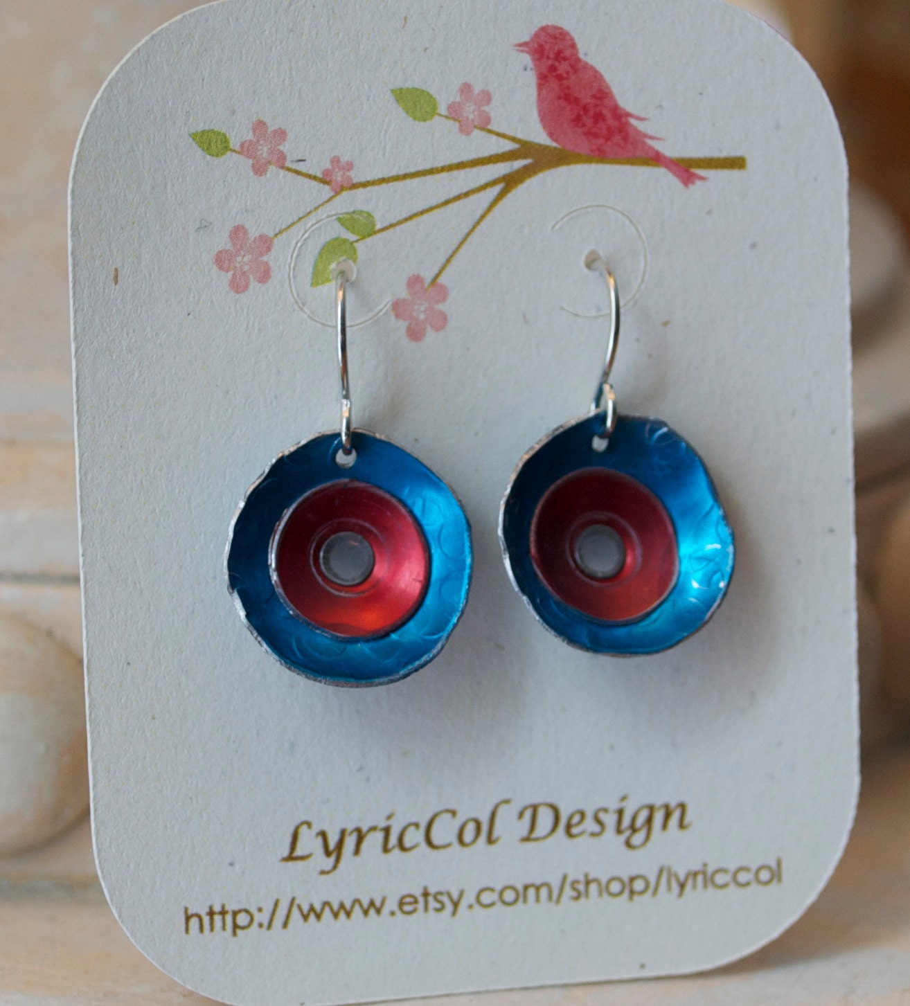 Retro style blue red earrings