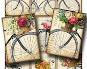 Antique Bicycle with Basket of Roses Digital Collage Sheet Instant Download Original Whimsical Altered Art by GalleryCat CS47