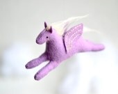 magic pony - hanging sculpture, mobile - purple pegasus - soft sculpture animal
