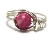 Pink Gemstone Ring - Silver Wire Wrapped Jewelry - Custom Sized Rings