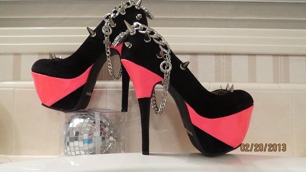 High Heel Platform Spiked Women Shoes Black/ Pink Neon size 7 1/2...A SpikesByG Design
