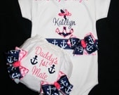Personalized "DADDY'S FIRST MATE" 2Pc Bodysuit With Matching Diaper Cover for Baby Girls or Toddlers