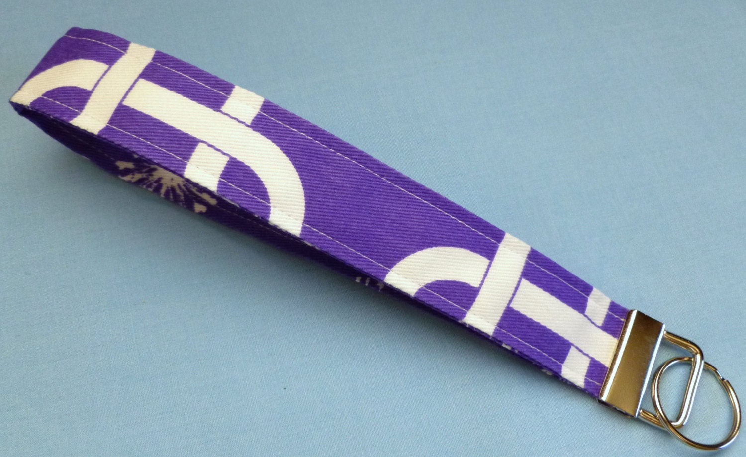 Wristlet Key Fob / Key Chain - Purple and White