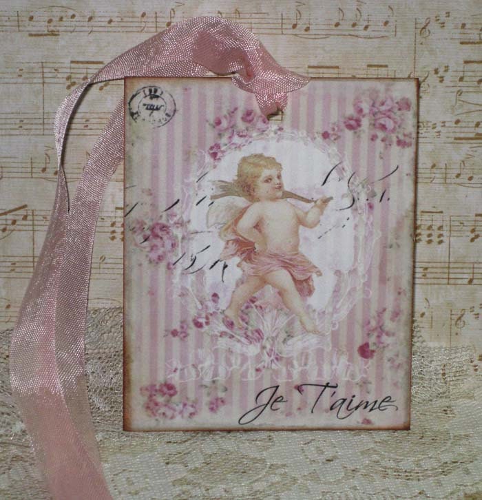 Valentine Gift Tag,  Je Taime Gift Tags Vintage French Market Style Original Design ECS